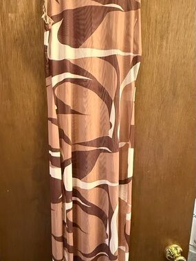 Women's Brown Abstract Print sheer Maxi Skirt